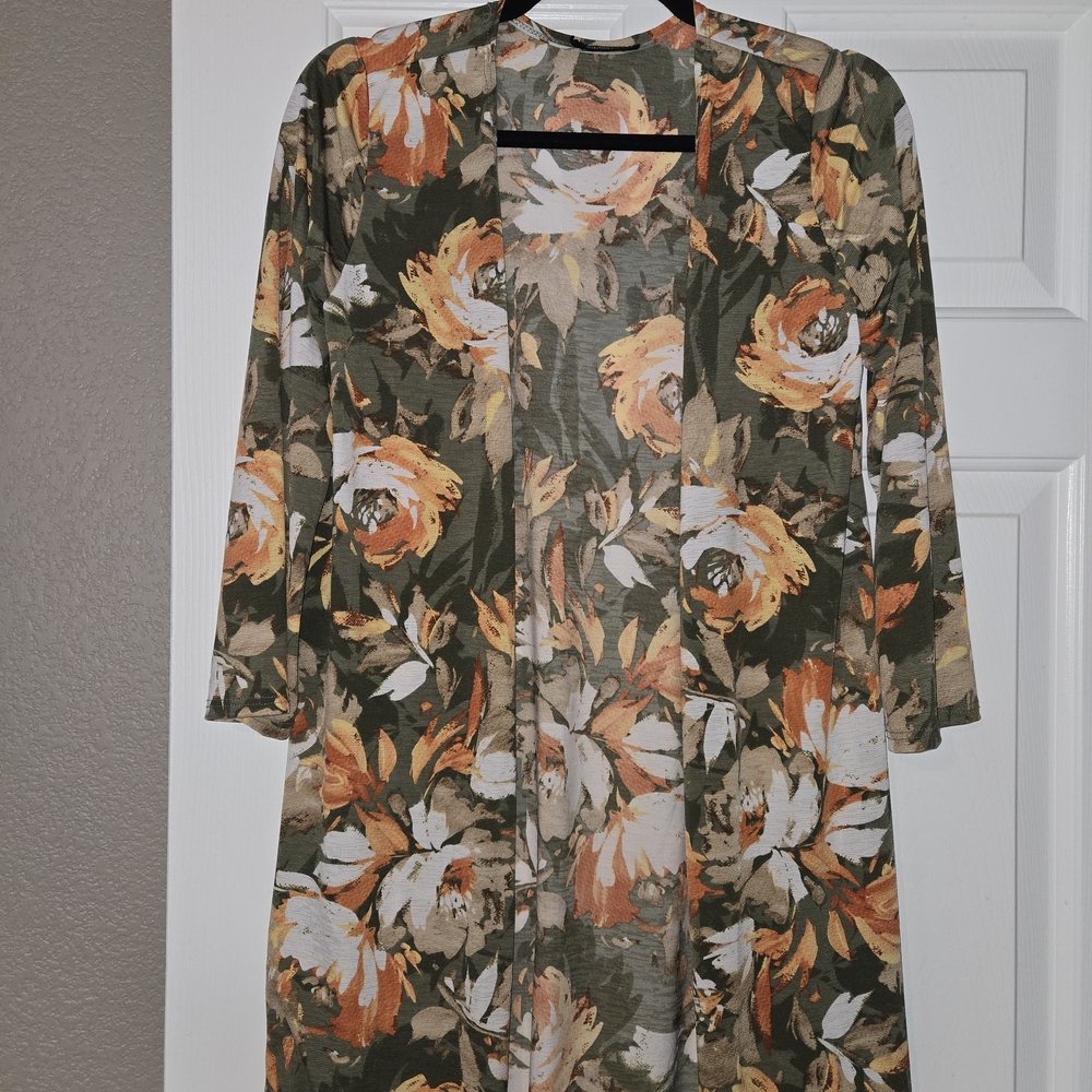 HEIMISH USA Floral Cardigan with Orange and Green Accents